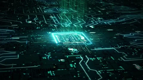 Data information transmission of artificial intelligence 5g chip Stock Footage 163632296