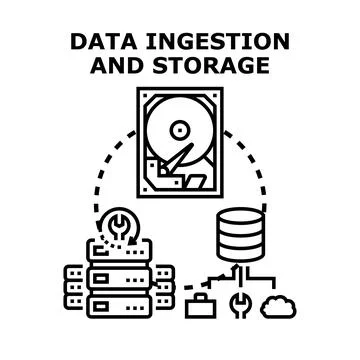 Data ingesting storing processing and analyzing system concept Stock Illustration
