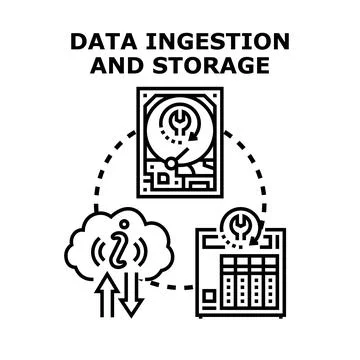 Data ingestion and storage process pipeline concept Stock Illustration