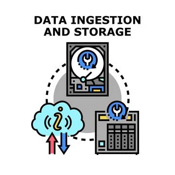 Data ingestion and storage process pipeline concept Stock Illustration
