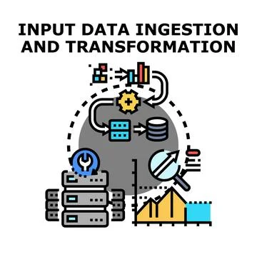 Data ingestion and transformation process lifecycle illustration Stock Illustration