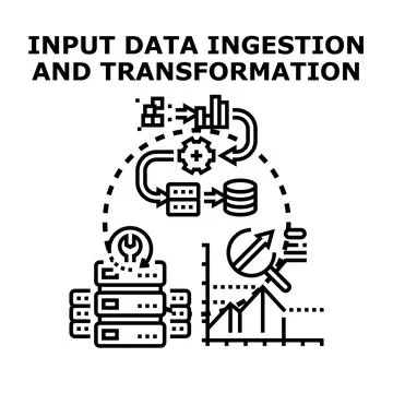 Data ingestion and transformation process lifecycle illustration Stock Illustration