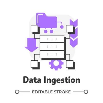 Data ingestion flat outline concept icon Stock Illustration