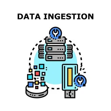 Data ingestion process into data center and storage devices Stock Illustration