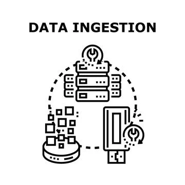 Data ingestion process into data center and storage devices Stock Illustration