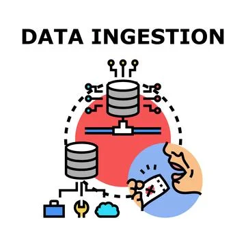 Data ingestion process integrating various information sources Stock Illustration