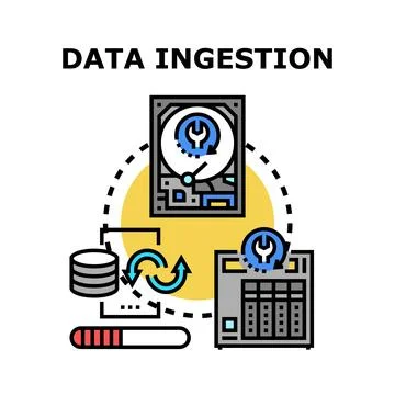 Data ingestion process, storage, and processing concept 库存插图
