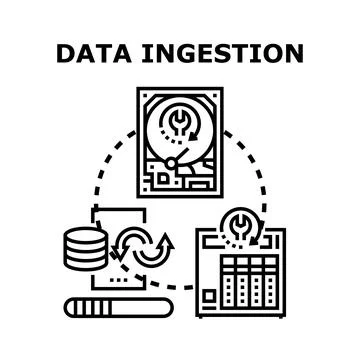 Data ingestion process, storage, and processing concept Stock Illustration