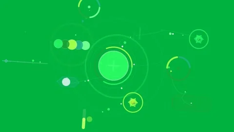 Data initiating tech HUD drawing rings around disk, linking orbiting nodes on Stock Footage 334118714