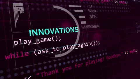 Data, innovations, cyberspace and security words in 3d high tech animation.  Video stock 297803380