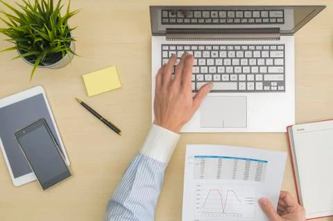 Data input and analysis at office 스톡 사진