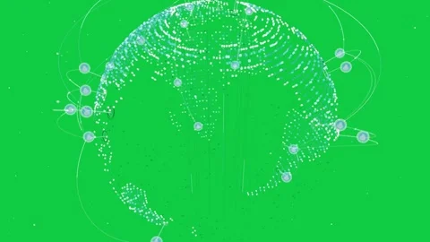 Data input driving cyan globe forming nodes pulsing arcs linking showing network Stock Footage 337127221