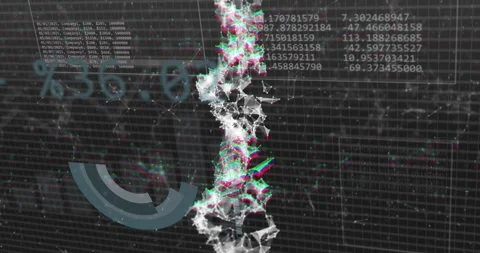 Data input driving tall particle column pulsing and reshaping while charts Stock Footage 328384465
