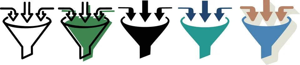 Data input funnel icon set collection Stock Illustration