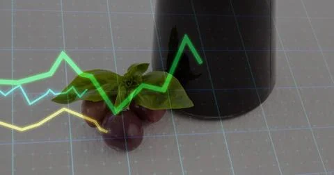 On data input, grid overlaying and plotting food data across fruit cluster and Stock Photos