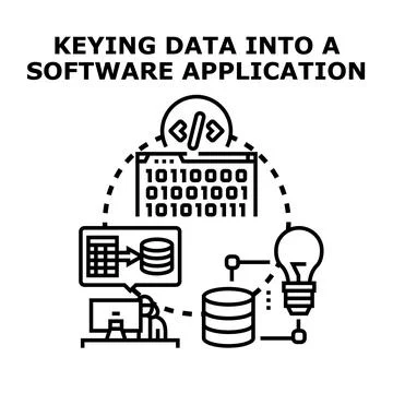 Data inputting process into software application development 库存插图