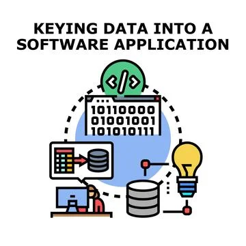 Data inputting process into software application development Stock Illustration