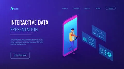 Data insight isometric 3D landing page. Stock Illustration