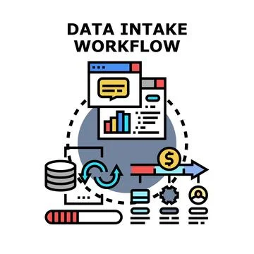 Data intake workflow processing digital information concept 库存插图