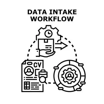 Data intake workflow processing digital information cycle Stock Illustration