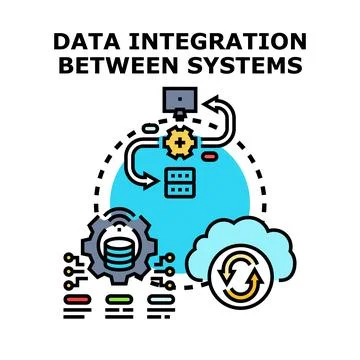 Data integration between systems connecting diverse technologies Stock Illustration