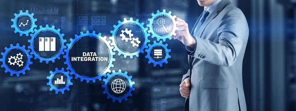 Data integration business internet technology concept. Mixed media. Stock Photos