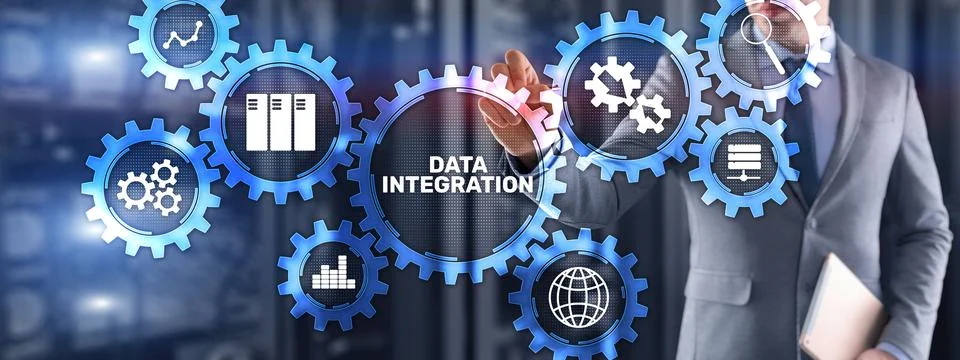Data integration business internet technology concept. Mixed media Stock Photos