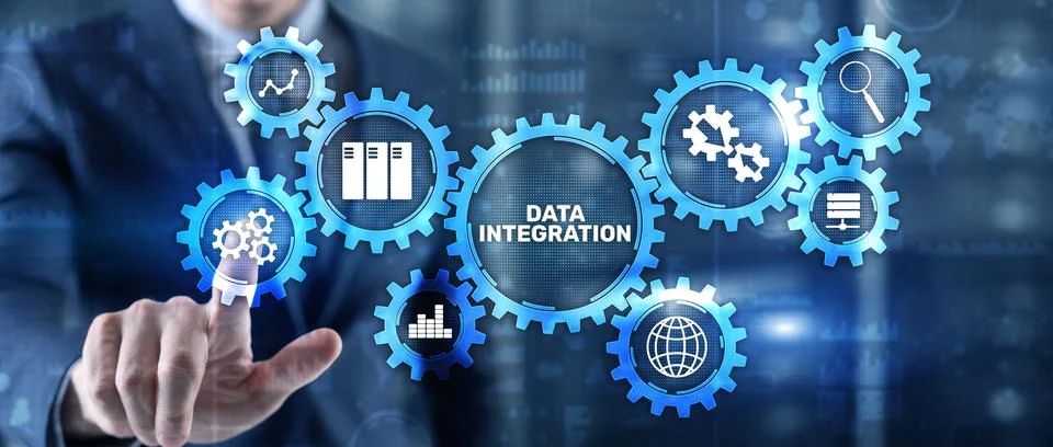 Data integration business internet technology concept. Mixed media Stock Photos