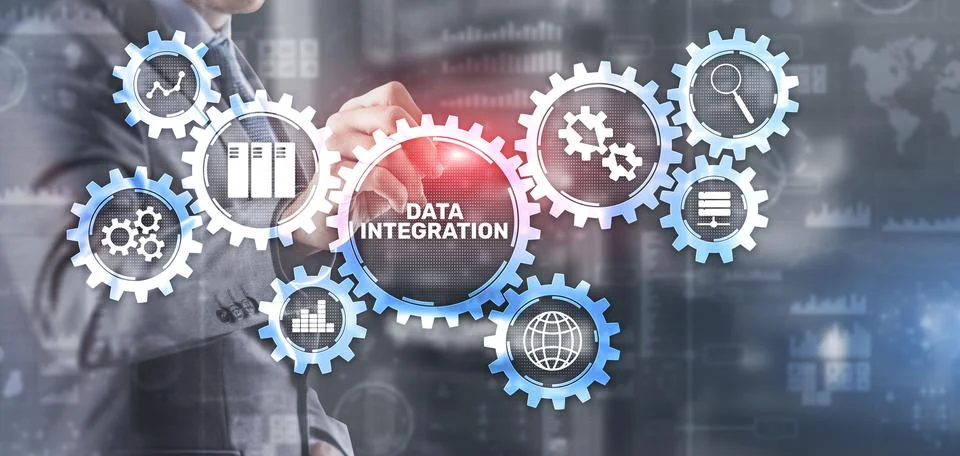 Data integration business internet technology concept. Mixed media Stock Photos