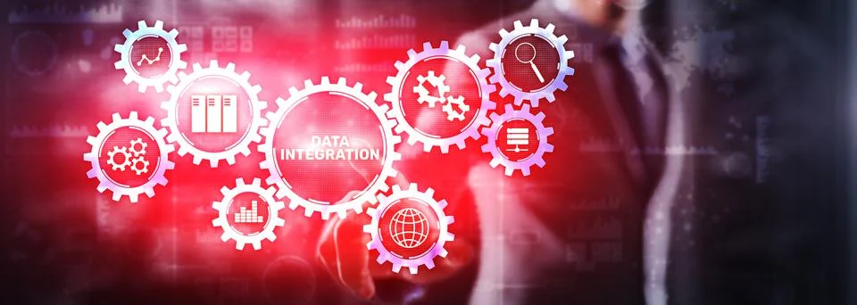 Data integration business internet technology concept. Mixed media Stock Photos