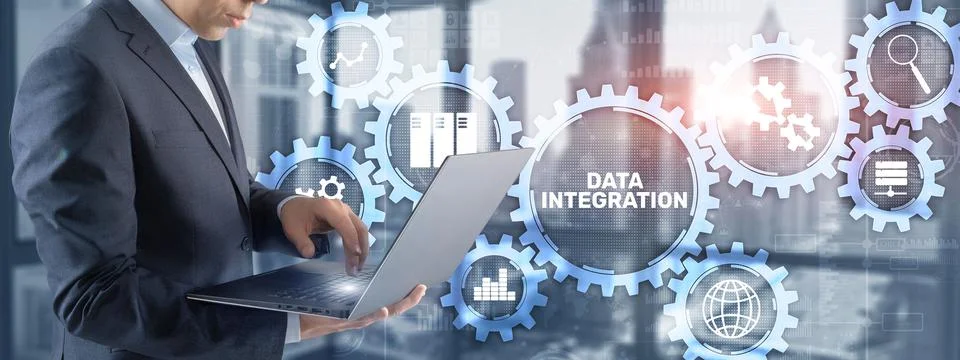 Data integration business internet technology concept. Mixed media Stock Photos