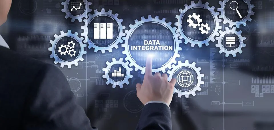 Data integration business internet technology concept. Mixed media Stock Photos