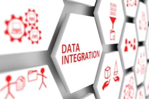 Data integration concept cell blurred background 3d illustration Illustrazione stock