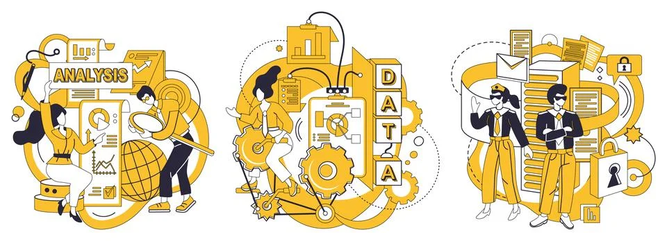 Data integration. Connect, bridge, links islands data in archipelago integr.. Illustrazione stock