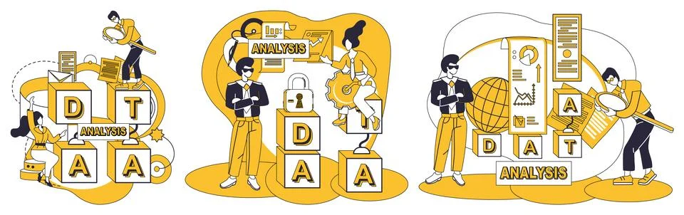 Data integration. Data analysis, detectives lens, unveils patterns within i.. Illustrazione stock