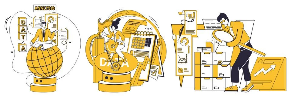 Data integration. Data mining, digital prospector, extracts gems from rich .. Stock Illustration