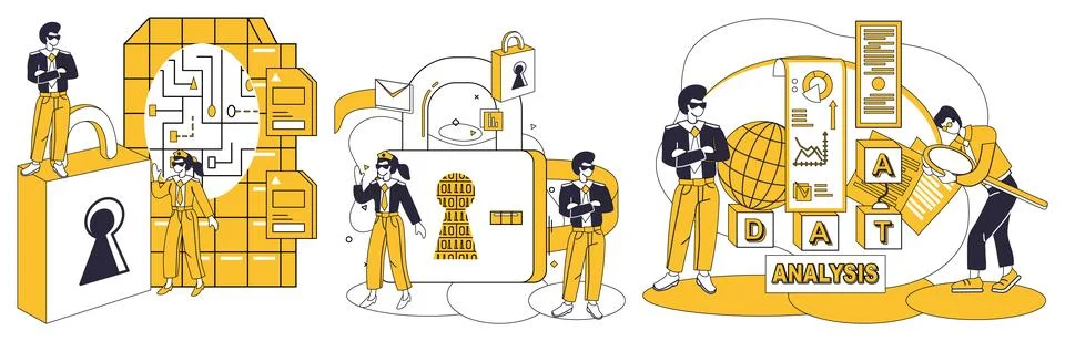 Data integration. Digital, thread, weaves through fabric integrated informa.. Illustrazione stock