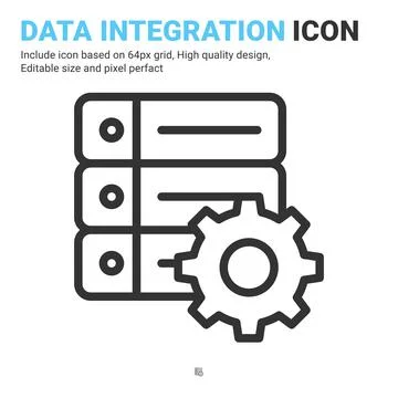 Data integration icon vector with outline style isolated on white background Stock Illustration