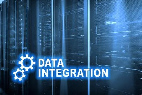 Data integration information technology concept on server room background. Stock Illustration