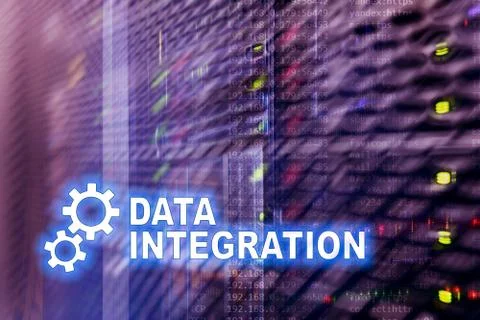 Data integration information technology concept on server room background. Stock Illustration