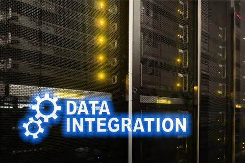 Data integration information technology concept on server room background. Stock Illustration