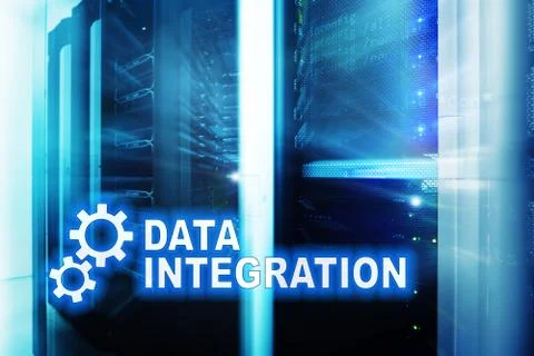Data integration information technology concept on server room background. Stock Illustration