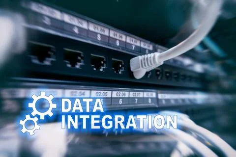 Data integration information technology concept on server room background. Stock Illustration