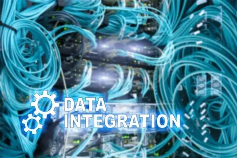 Data integration information technology concept on server room background. Stock Illustration