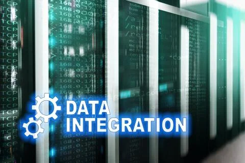 Data integration information technology concept on server room background. Stock Illustration
