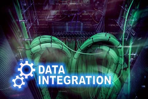 Data integration information technology concept on server room background. Stock Illustration