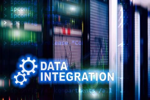 Data integration information technology concept on server room background. Stock Illustration