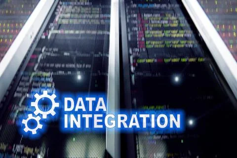Data integration information technology concept on server room background. Stock Illustration