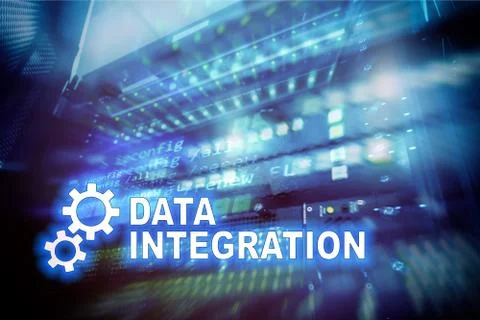 Data integration information technology concept on server room background. Stock Illustration