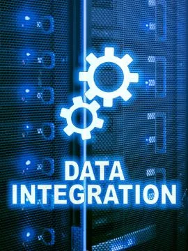 Data integration information technology concept on server room background. Stock Illustration